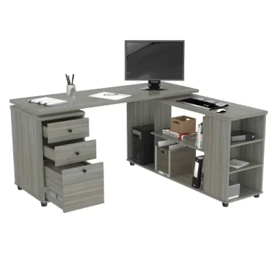 L Shaped Computer Workstation Gray - Inval image {2}