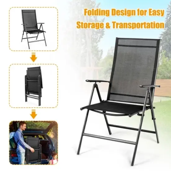 Costway Set of 2 Patio Folding Chair Recliner Adjustable  Black image {7}