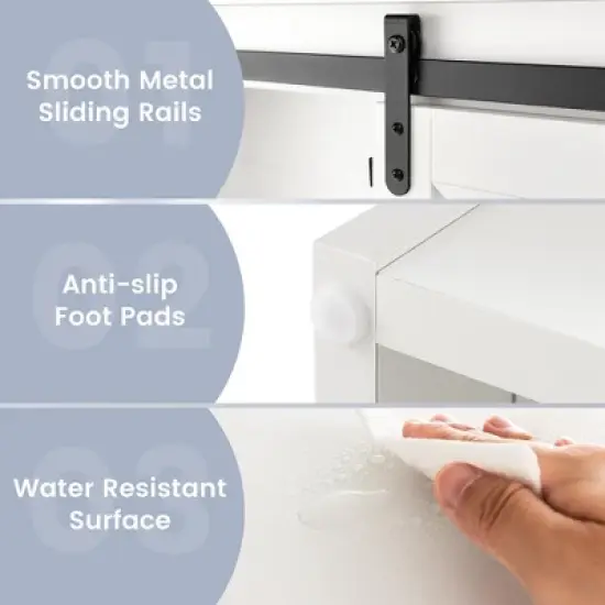 Costway Over the Toilet Bathroom Storage Cabinet with Sliding Barn Door & Shelves White image {8}