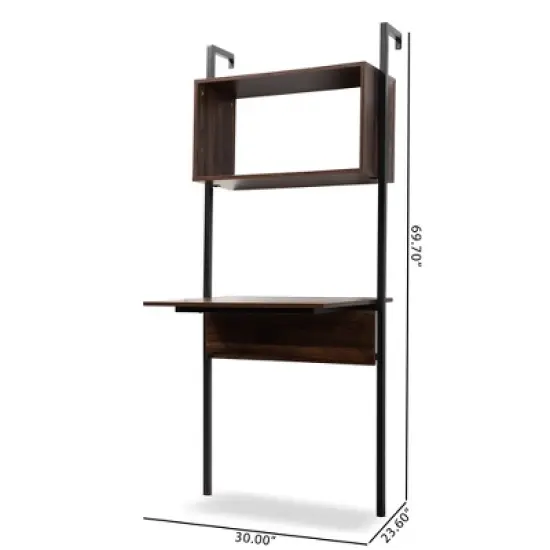 Fariat Walnut Wood and Metal Display Shelf with Desk Brown/Black - Baxton Studio image {7}