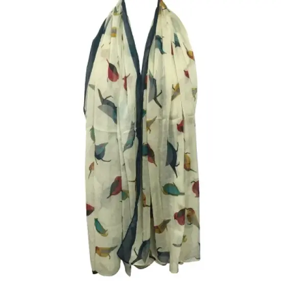 Wrapables Soft Viscose Bird Print Multi-Style Scarf Wrap Shawl Sarong, Cream image {1}