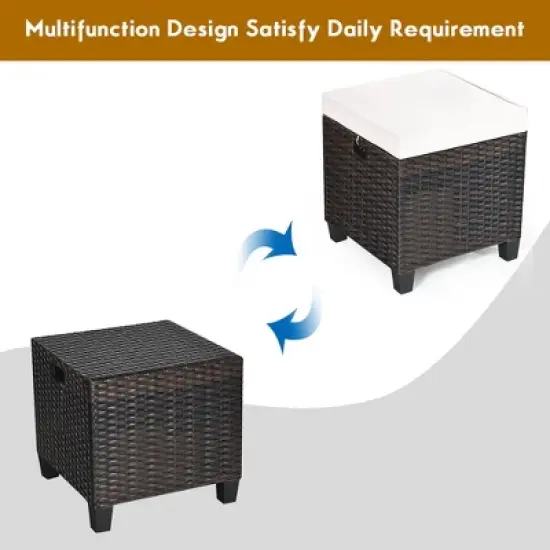 Costway 2PCS Patio Rattan Ottoman Cushioned Seat Beige image {5}