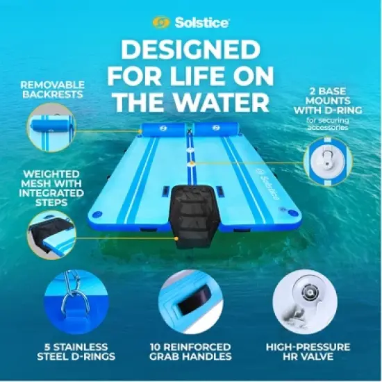 Solstice Original Floating Inflatable Dock, RISE Swimming Platform, 7 x 7 Foot Water Mat Swim Raft with Integrated Backrest and Mesh Entryway image {4}