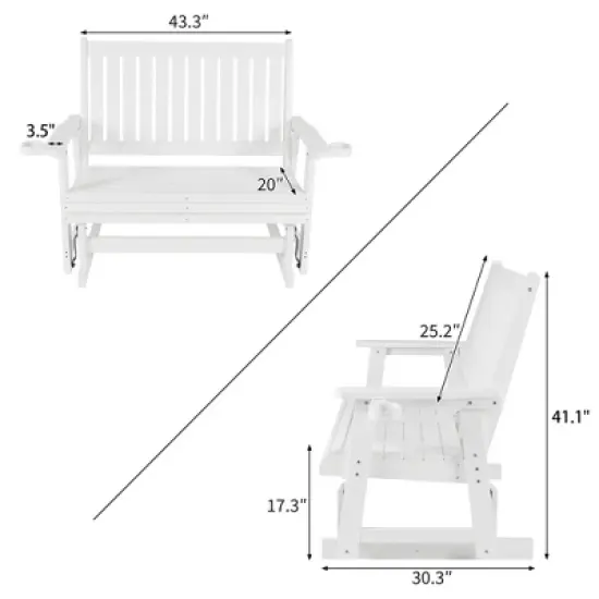 Fortune Candy Poly Lumber Patio Glider 2 Seater with Ergonomic Deep Seat, High Backrest, Cup Holders, for Outdoor Garden, Yard, or Deck image {11}