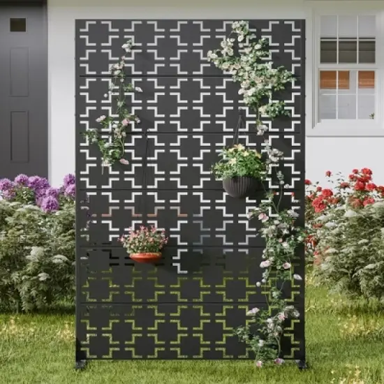 PexFix 47 in. x 72 in. Outdoor Metal Privacy Screen Garden Fence in Square Pattern in Black image {9}