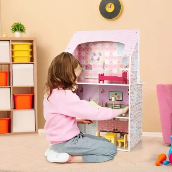 Costway Kids Kitchen Playset & Dollhouse 2-In-1 W/ Accessories & Furniture For Toddlers image {3}