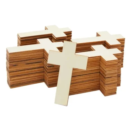 Juvale 100 Pack Unfinished Wooden Crosses for Crafts, Wood Cross Bulk for Church, First Communion, Sunday School (4 x 3 In) image {8}