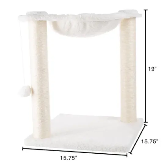 19-Inch Cat Scratching Post with Hammock - Sisal Fabric and Carpet Cat Tree with Hanging Ball Toy for Adult Cats and Kittens by PETMAKER (White) image {1}