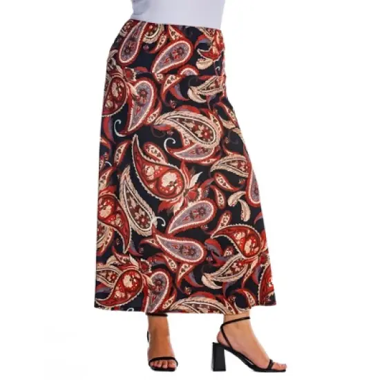 Womens Plus Size Black and Red Paisley Print Maxi Skirt image {4}