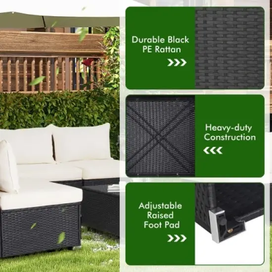 Costway 5PCS Patio Rattan Wicker Furniture Conversation Set Cushioned Sofa Deck image {8}