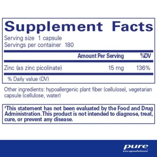Pure Encapsulations Zinc 15 mg - Immune System Support, Growth and Development, Wound Healing, Prostate, and Reproductive Health image {1}
