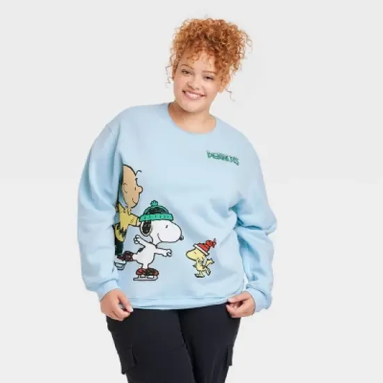 Women's Peanuts Skating Graphic Sweatshirt - Light Blue image {4}
