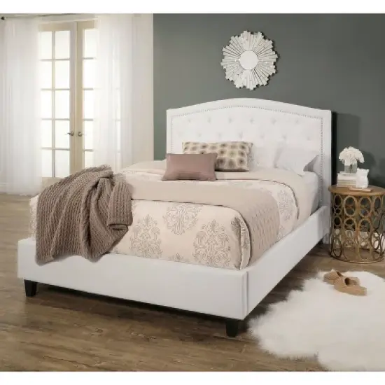 Queen Harrison Tufted Upholstered Platform Bed White - Abbyson Living image {1}