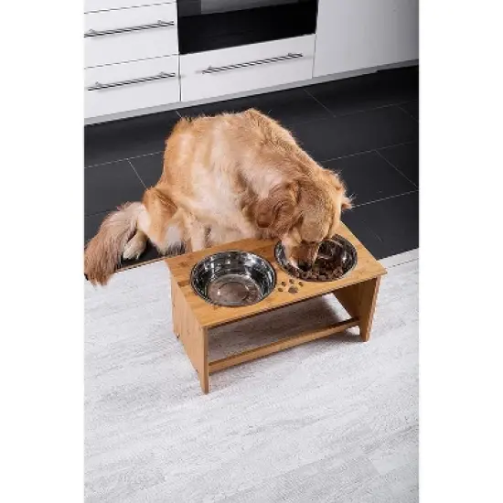 Zone Tech Elevated Pet Bowls Feeder for Dog and Cat &ndash; Raised Bamboo Stand with Two Stainless Steel Bowls Anti Slip, Perfect for Dogs and Cats image {6}