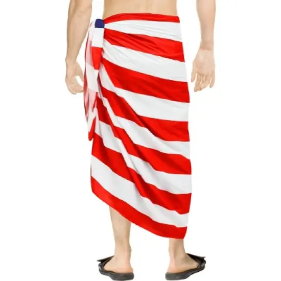 LA LEELA Men's Summer Patriotic 4th of July USA Flag Swimwear Sarong Swim Trunk Beach Wrap One Size Crimson Stars and Stripes image {2}