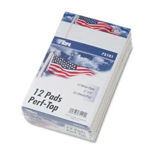 Tops American Pride Writing Pad Narrow 5 x 8 White 50 Sheets Dozen 75101 image {1}