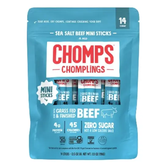 Chomps Snack Sticks Chomplings Sea Salt Beef Mini Sticks - 7oz/14ct image {7}