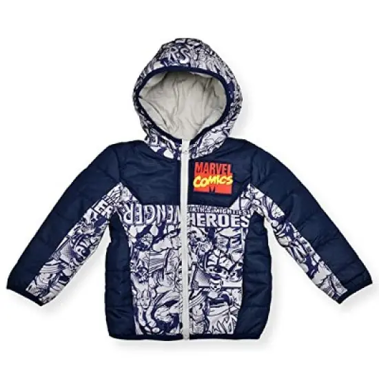Marvel Boy's Avengers Heroes Comics Style Puffer Jacket, Zip Up Hoodie with Soft Interior for kids image {3}