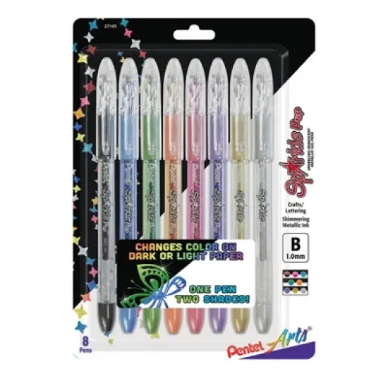 Pentel Arts Sparkle Pop Metallic Gel Ink Pen, (1.0mm) Bold Line, Assorted Ink, 8-Pack image {2}