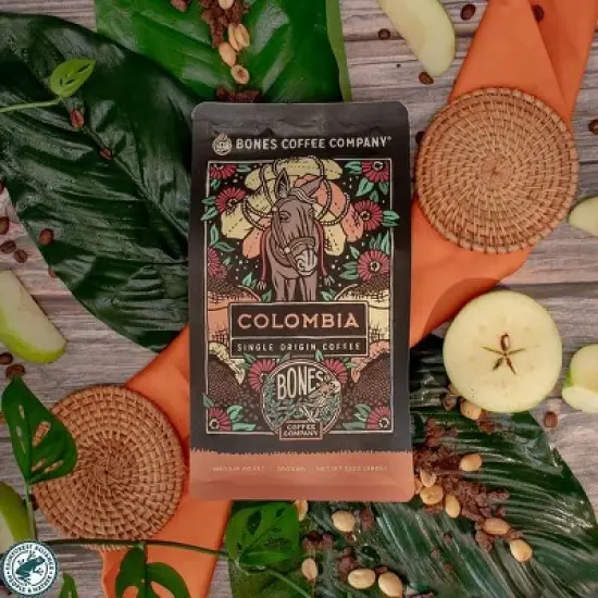Bones Coffee Company Colombia Ground Coffee Beans Single-Origin 12 oz Medium Roast (Ground) image {3}