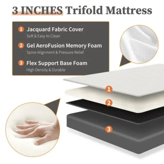 MAYEERTY Mattress - Twin Size Tri Folding Memory Foam Mattress image {5}