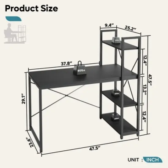 Bestier 47inch Computer Desks with Reversible Bookshelf, Standing Writing Desk for Home Office/Studying/Gaming image {4}