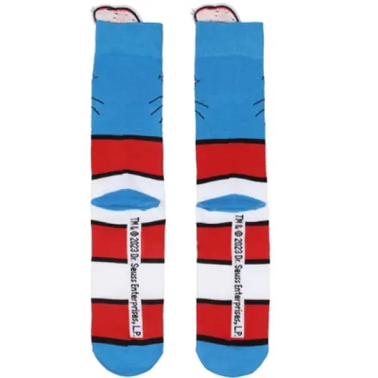 Dr. Seuss Cat In The Hat Adult Mid Calf Crew Socks with 3D Embroidered Hat Multicoloured image {2}
