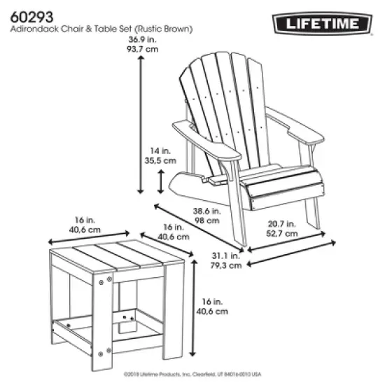 Lifetime Adirondack Chair and Table Combo, Rustic Brown (60293) image {4}