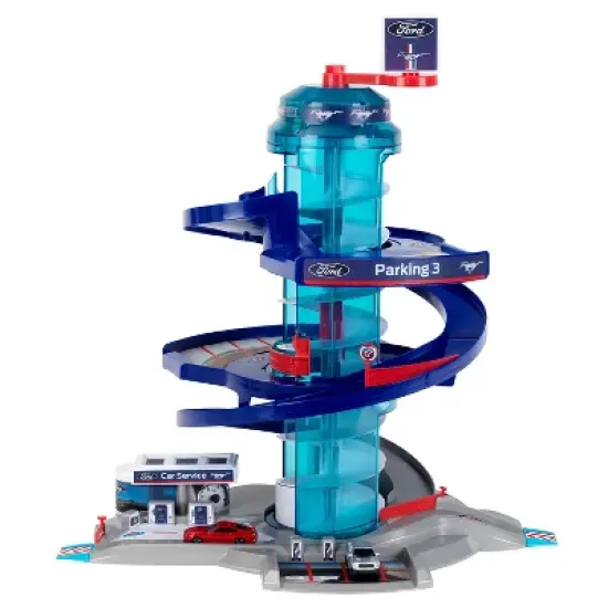 Theo Klein Ford Car Service Helix Shaped Multi Story Parking Garage Pretend Play Toy Playset with 2 Toy Cars for Kids 3 and Up image {1}