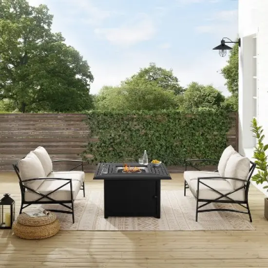 Kaplan 3pc Outdoor Conversation Set with Fire Table & 2 Loveseats - Oatmeal - Crosley image {5}