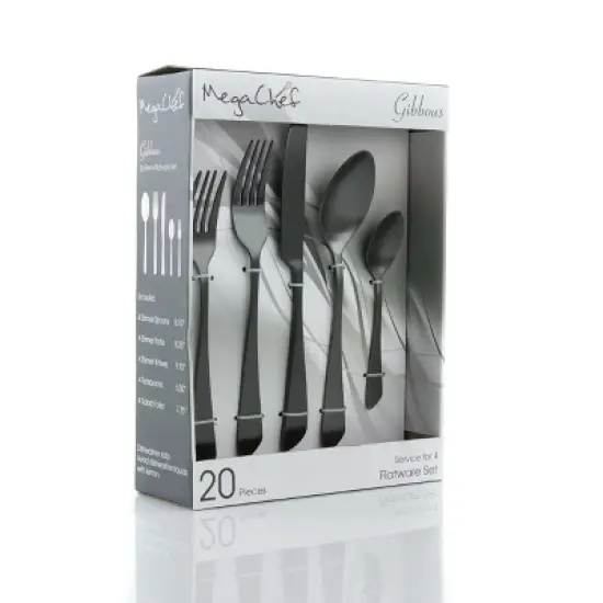 MegaChef Gibbous 20 Piece Flatware Utensil Set, Stainless Steel Silverware Metal Service for 4 in Black image {6}