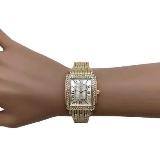 Olivia Pratt Square and Rhinestones Metal Band Women Watch image {3}