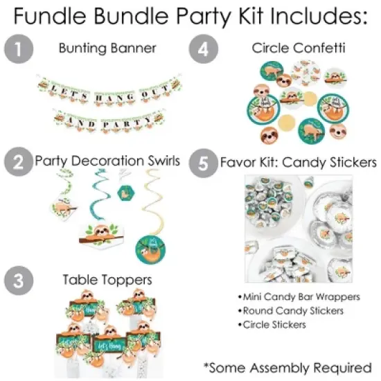 Big Dot of Happiness Let's Hang - Sloth - Baby Shower or Birthday Party Supplies - Banner Decoration Kit - Fundle Bundle image {1}