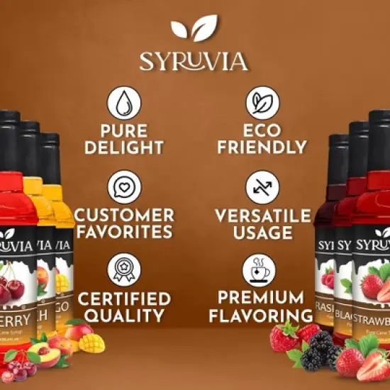 Syruvia Coffee Flavors Variety Pack: Strawberry, Blackberry, Raspberry, Cherry, Mango & Peach 25.4 fl oz Syrup image {4}