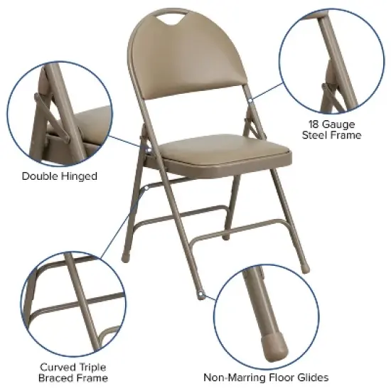Flash Furniture 4 Pack HERCULES Series Extra Large Ultra-Premium Triple Braced Metal Folding Chair with Easy-Carry Handle image {14}