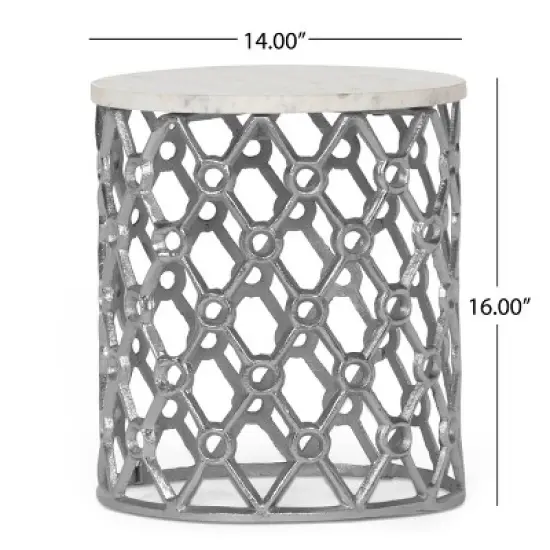 Lenhart Modern Glam Handcrafted Marble Top Aluminum Side Table Nickel/White - Christopher Knight Home image {5}