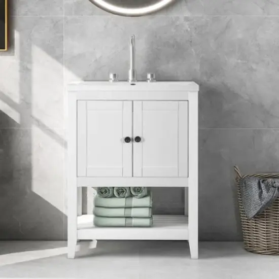 24" Modern Stylish Bathroom Vanity with Porcelain Sink and Open Shelves - ModernLuxe image {11}