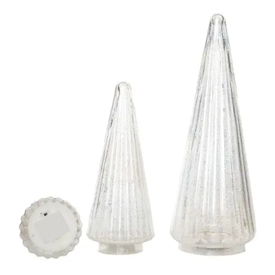 Transpac Light Up Glass Clear Trees Set of 3 for Christmas Decorative Objects - Elegant Holiday Home Decor image {2}