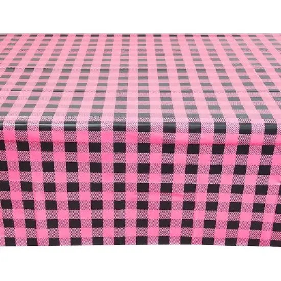 Sparkle and Bash 3-Pack Buffalo Plaid Plastic Party Tablecloths, Pink Disposable Table Covers, 54x108" image {1}