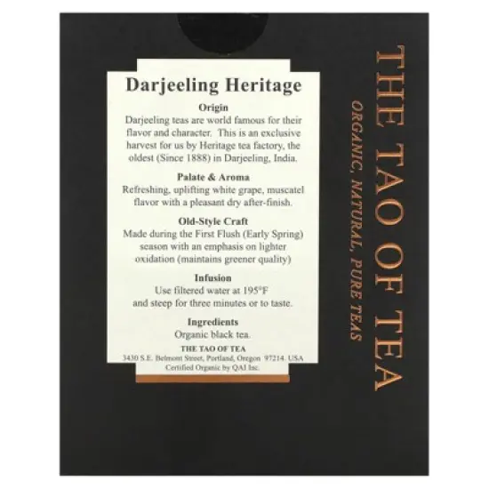 The Tao of Tea Organic Darjeeling Heritage, Black Tea, 15 Pyramid Sachets, 1.32 oz (37.5 g) image {1}