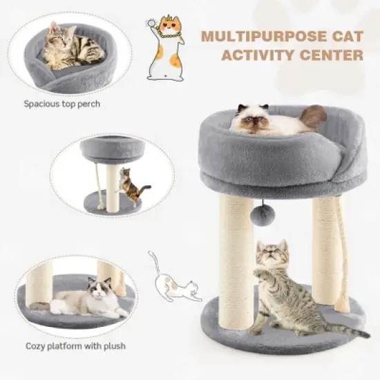 Tangkula Cat Tower Cat Activity Tree w/ Plush Perch & Scratching Posts Grey image {5}