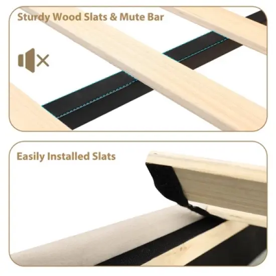 Canopy Bed Frame with Upholstered Headboard, Four Poster Design, Button Tufted, and Slide Rail, No Box Spring Required, Wooden Slatted Structure image {6}