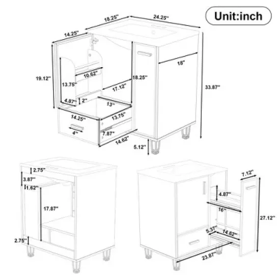 Christopher Knight Home Able 24" Bathroom Vanity with Ceramic Sink, 2-Tier Pull-Out Basket and Deep Drawer image {2}