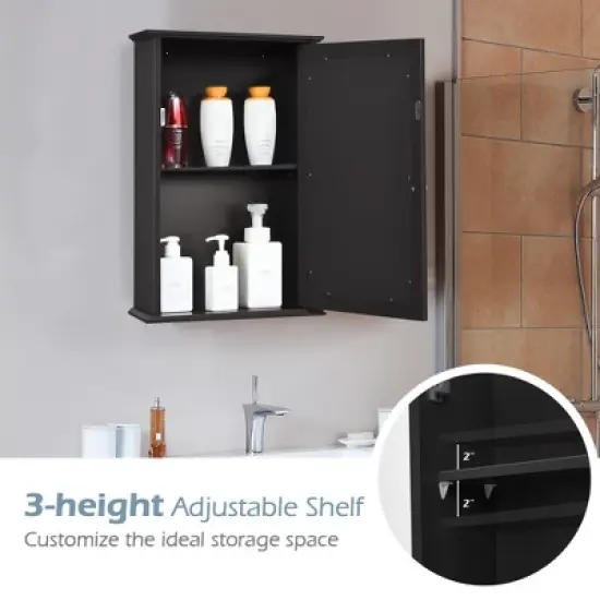Costway Bathroom Wall Cabinet Single Mirror Door Cupboard Storage Medicine Cabinet Wood Shelf Grey\Brown image {8}