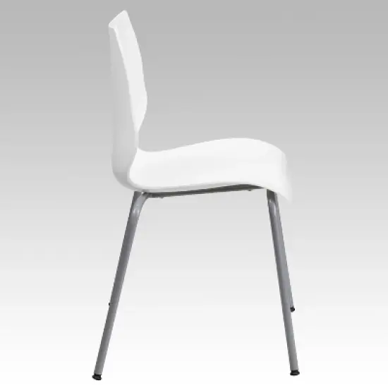 Flash Furniture HERCULES Series 770 lb. Capacity White Stack Chair with Lumbar Support and Silver Frame image {7}