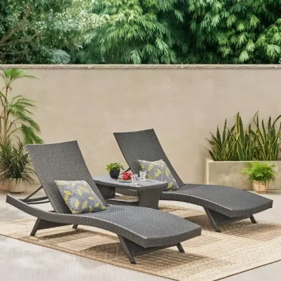 Christopher Knight Home Pacific Outdoor Wicker 3 Piece Armless Adjustable Chaise Lounge Chat Set image {9}