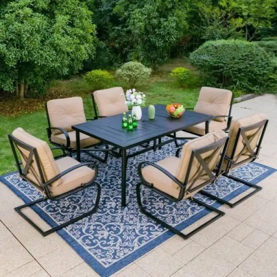 Captiva Designs 7pc Outdoor Dining Set with C-Spring Motion Chairs & Metal Table with Umbrella Hole image {16}