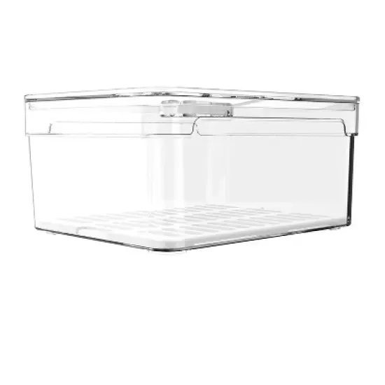 OU Fridge Organizer Bin with Drain Tray & Vented Lid, 2.3qt Clear Stackable Refrigerator Storage Bin, Produce Kitchen Storage Container, BPA Free image {3}