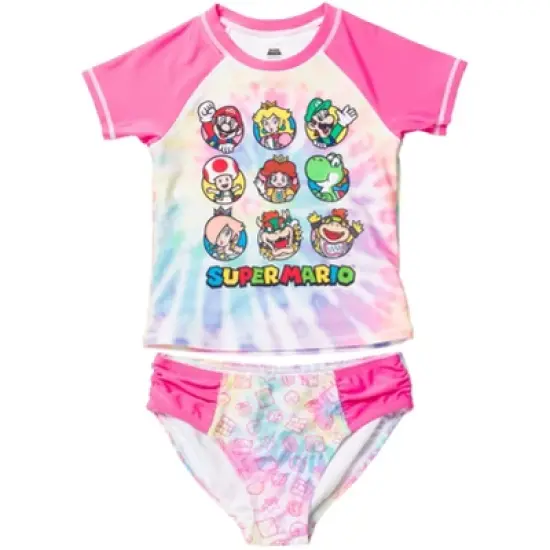 SUPER MARIO Nintendo Yoshi Toad Bowser Daisy Mario Princess Peach Girls Rash Guard and Bikini Bottom Little Kid to Big Kid image {9}