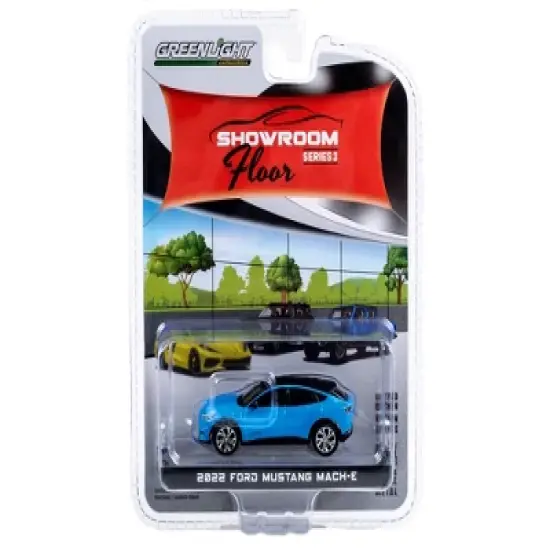 2022 Ford Mustang Mach-E Grabber Blue Metallic with Black Top "Showroom Floor" Series 3 1/64 Diecast Model Car by Greenlight image {2}